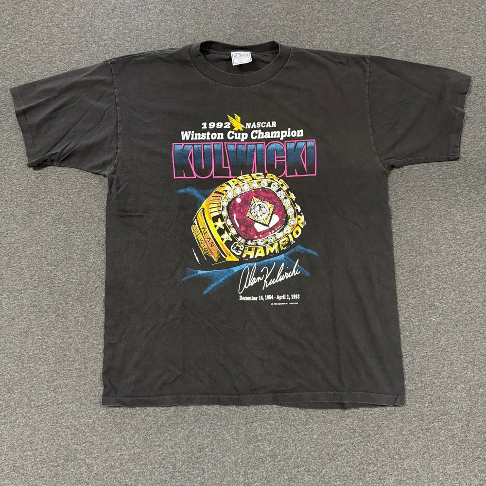 1992 All Sport NASCAR T-Shirt Mens XL Black Good Alan Kulwicki Champion Ring